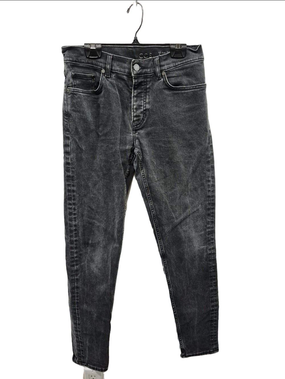 COS Men’s Mid Rise Slim Fit Tapered Leg Button Fly Jeans in Faded Washed Black